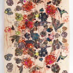 Textile Artist Louise Gardiner, Spontaneous Geraniums , Free Machine Embroidery, Painting and Applique