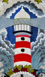 Textile Artist Louise Gardiner, The Lighthouse of Liberty Love, Free Machine Embroidery, Painting and Applique