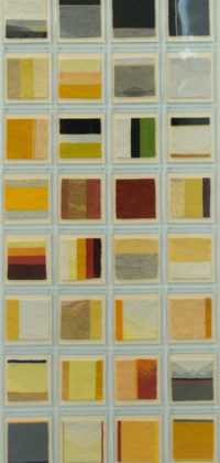 10. Using every last Thread. 52 boxes 18 x 15cm. each tapestry 8 x 8cm. Cotton Warp, Wool, Cotton,& Linen Weft. 2016 x copy