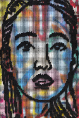 Niki McDonald, tapestry, Alice, 50x80cm, wool, tapestry mesh and paint, 2015