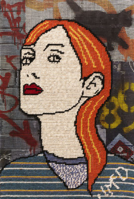 Niki McDonald, tapestry, City Road, 50x80cm, Wool and printed fabric collage, 2014