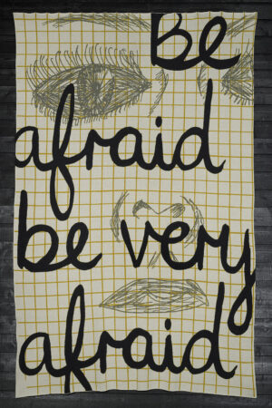 Freddie_Robins,_Be_afraid,2019,3000x1900mm,machine_knitted_wool_tapestry