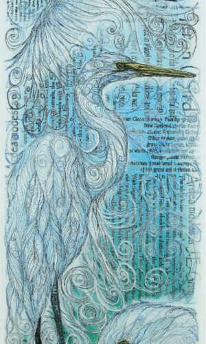 Kotuku Tangle - Free motion stitch & acrylic on silk organza & canvas - 40cm x 120cm - Artist Deb Shepherd